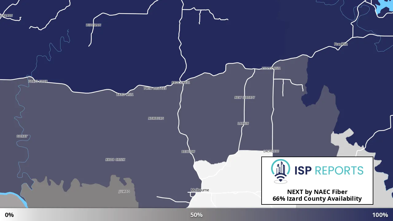 Izard County, AR map of internet availability