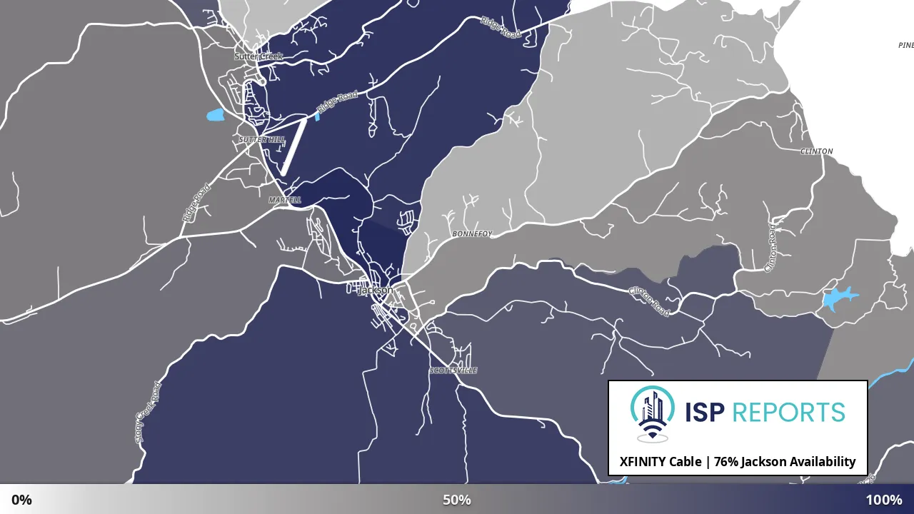 Jackson, CA map of internet availability