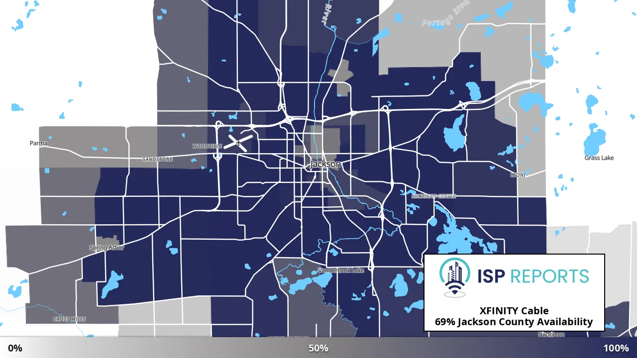 Jackson County, MI map of internet availability
