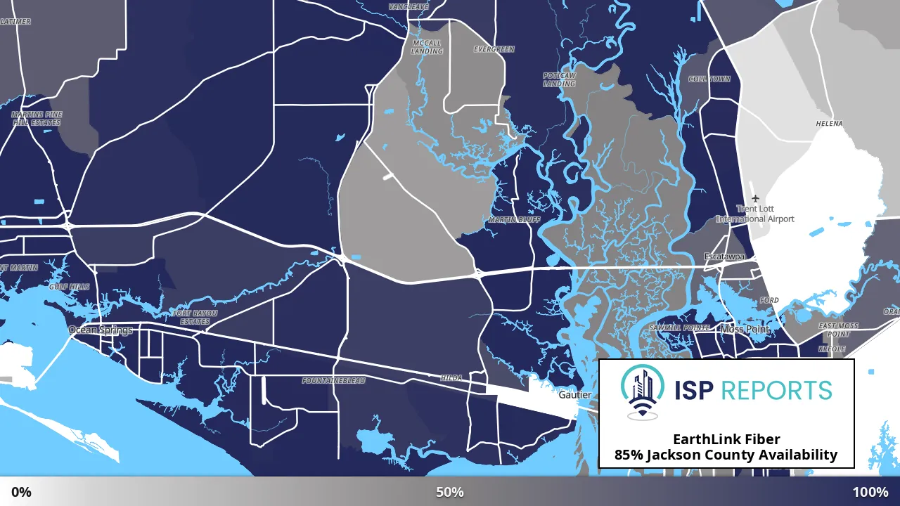 Jackson County, MS map of internet availability