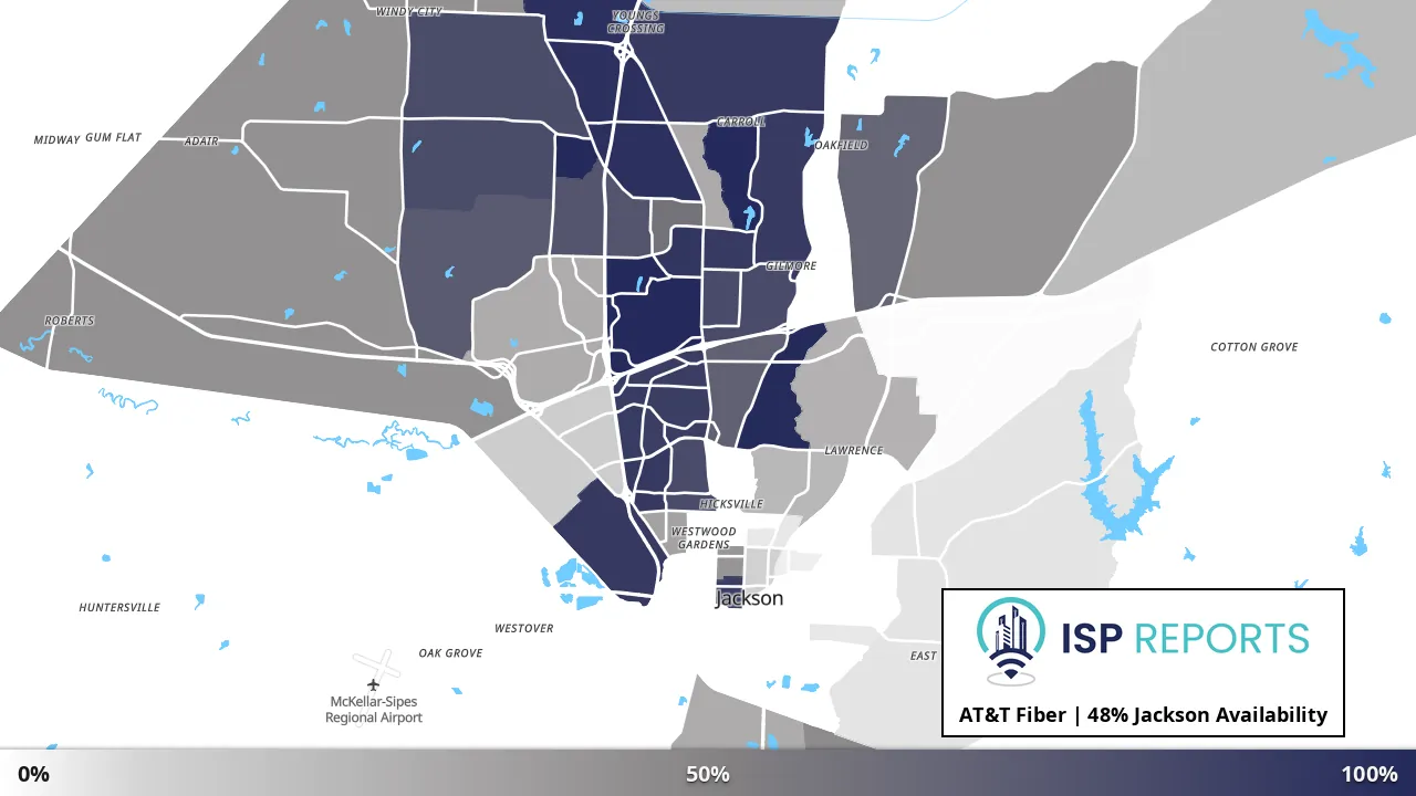 Jackson, TN map of internet availability