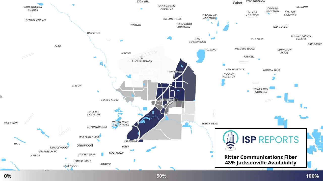 Jacksonville, AR map of internet availability