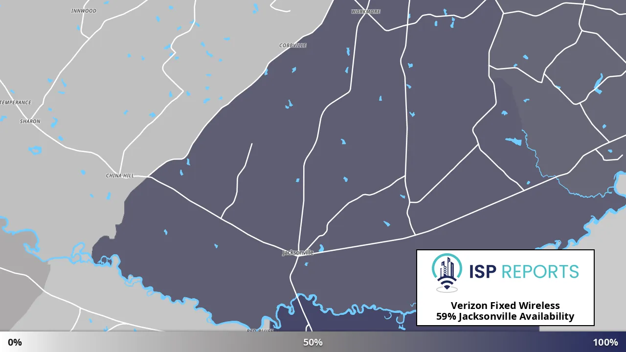 Jacksonville, GA map of internet availability