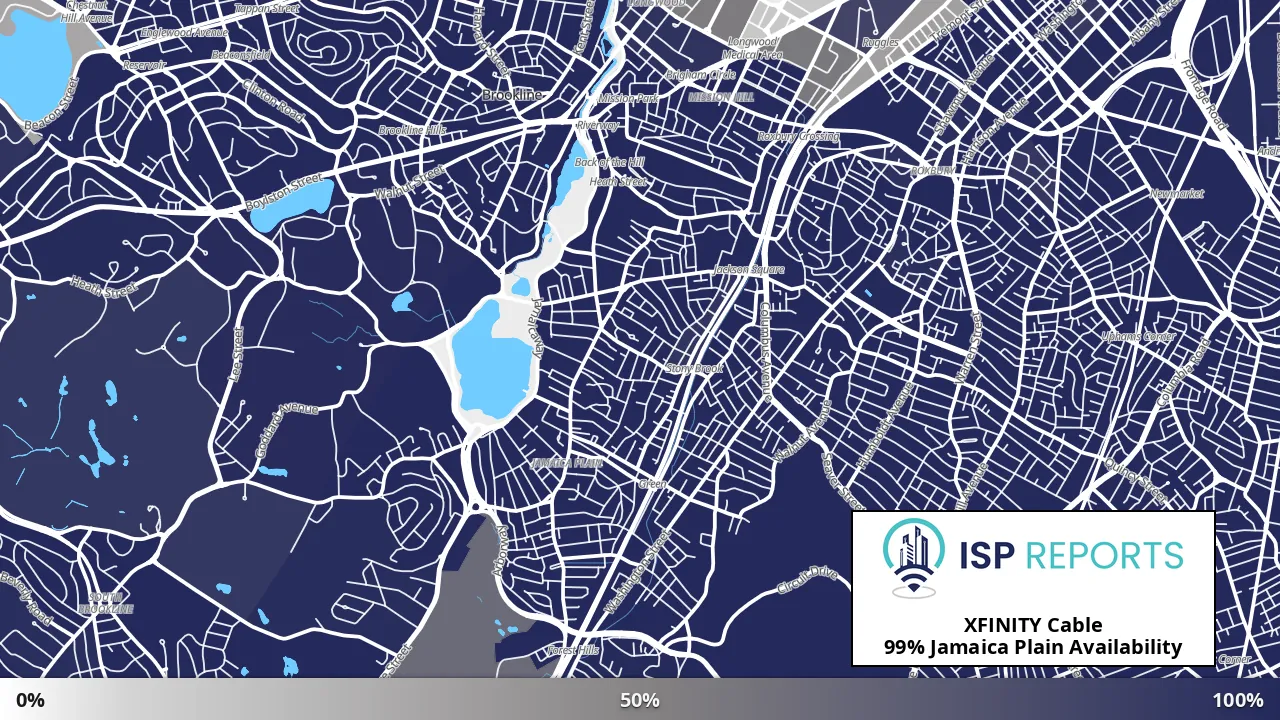 Jamaica Plain, MA map of internet availability