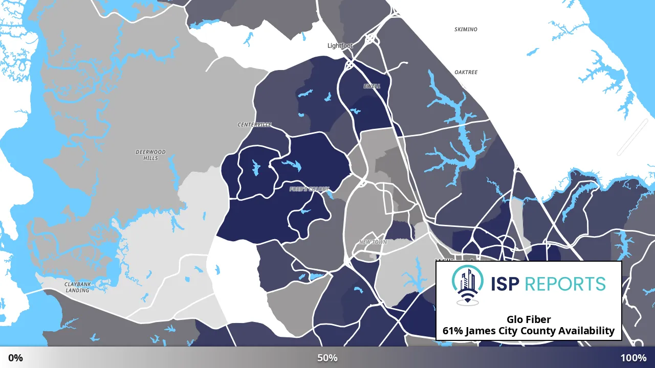 James City County, VA map of internet availability