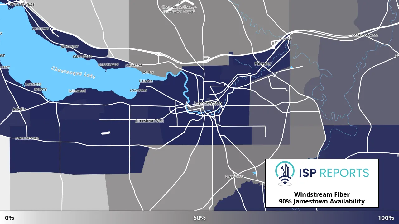 Jamestown, NY map of internet availability