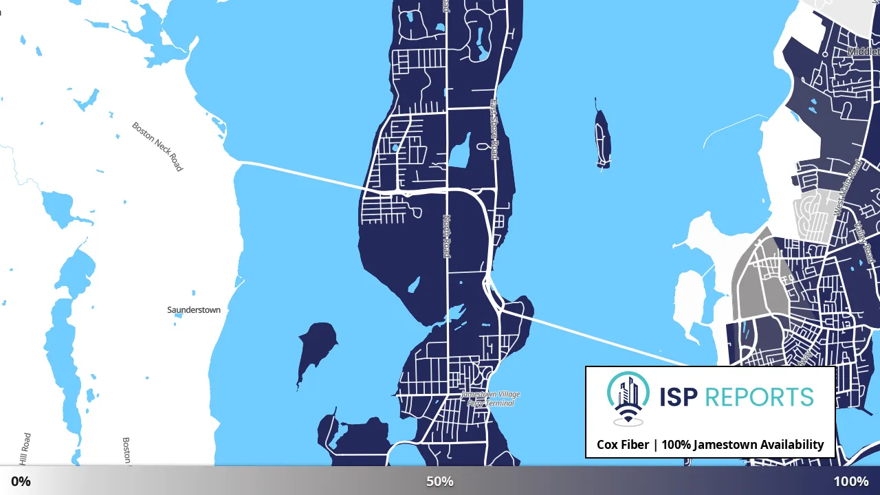 Jamestown, RI map of internet availability