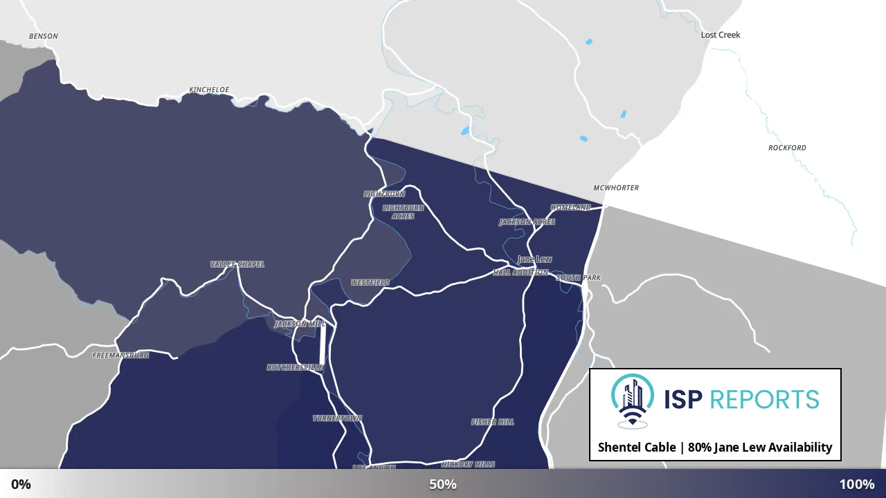 Jane Lew, WV map of internet availability
