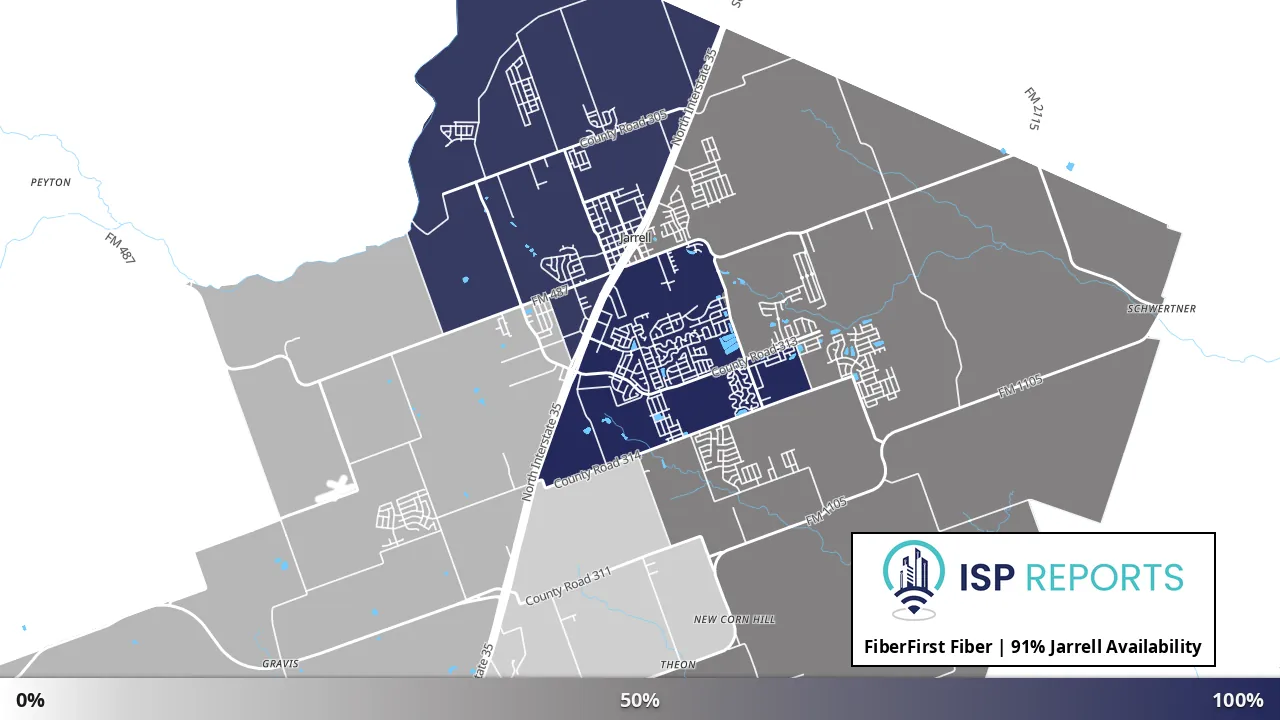 Jarrell, TX map of internet availability