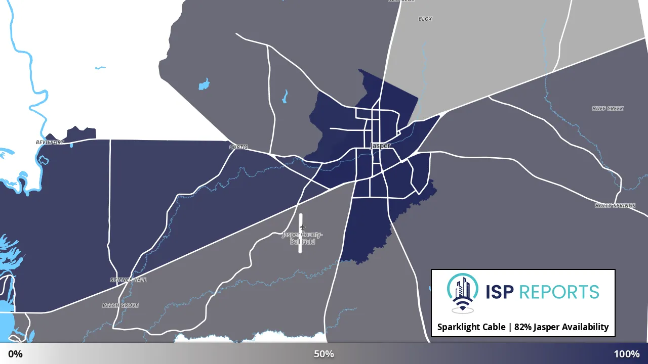 Jasper, TX map of internet availability