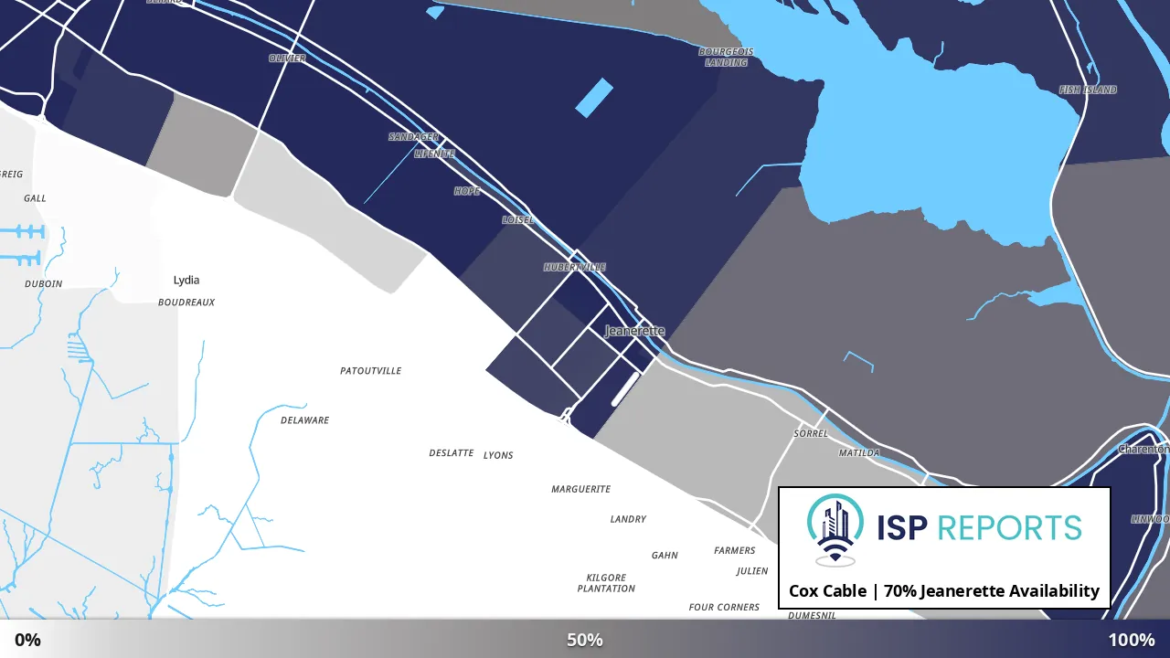 Jeanerette, LA map of internet availability