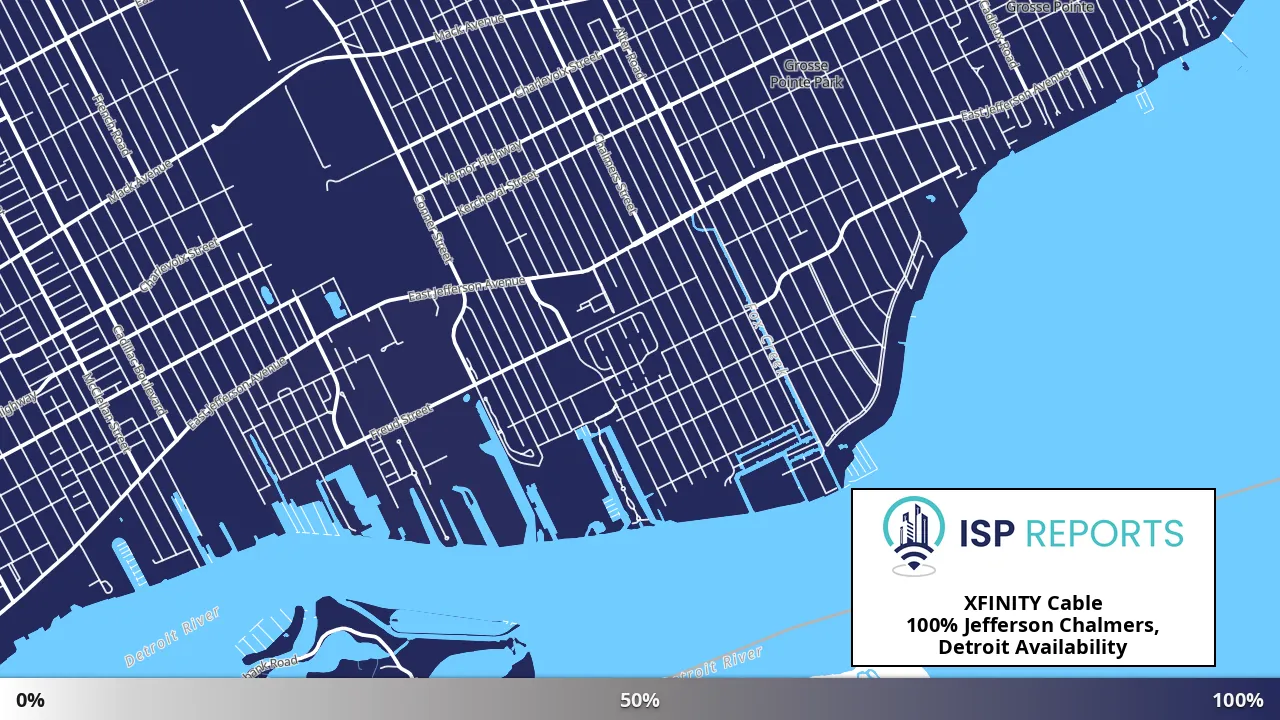 Jefferson Chalmers, Detroit, MI map of internet availability