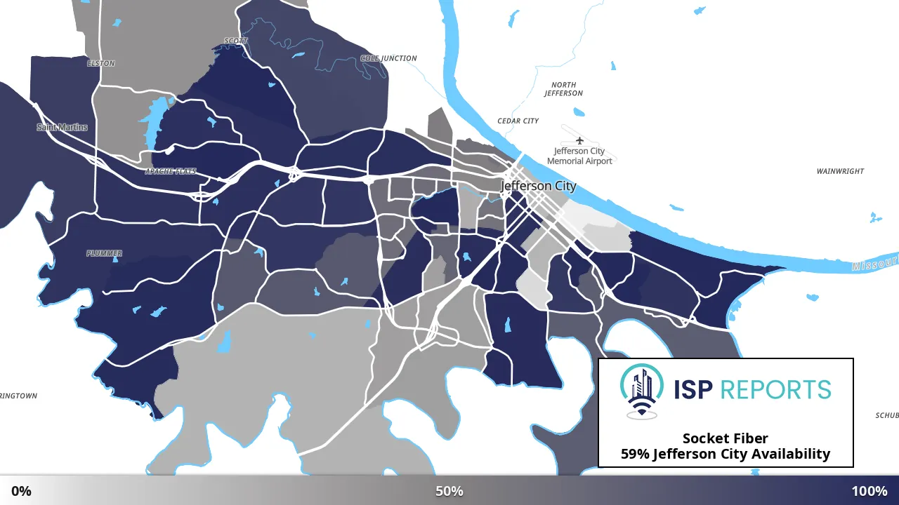 Jefferson City, MO map of internet availability
