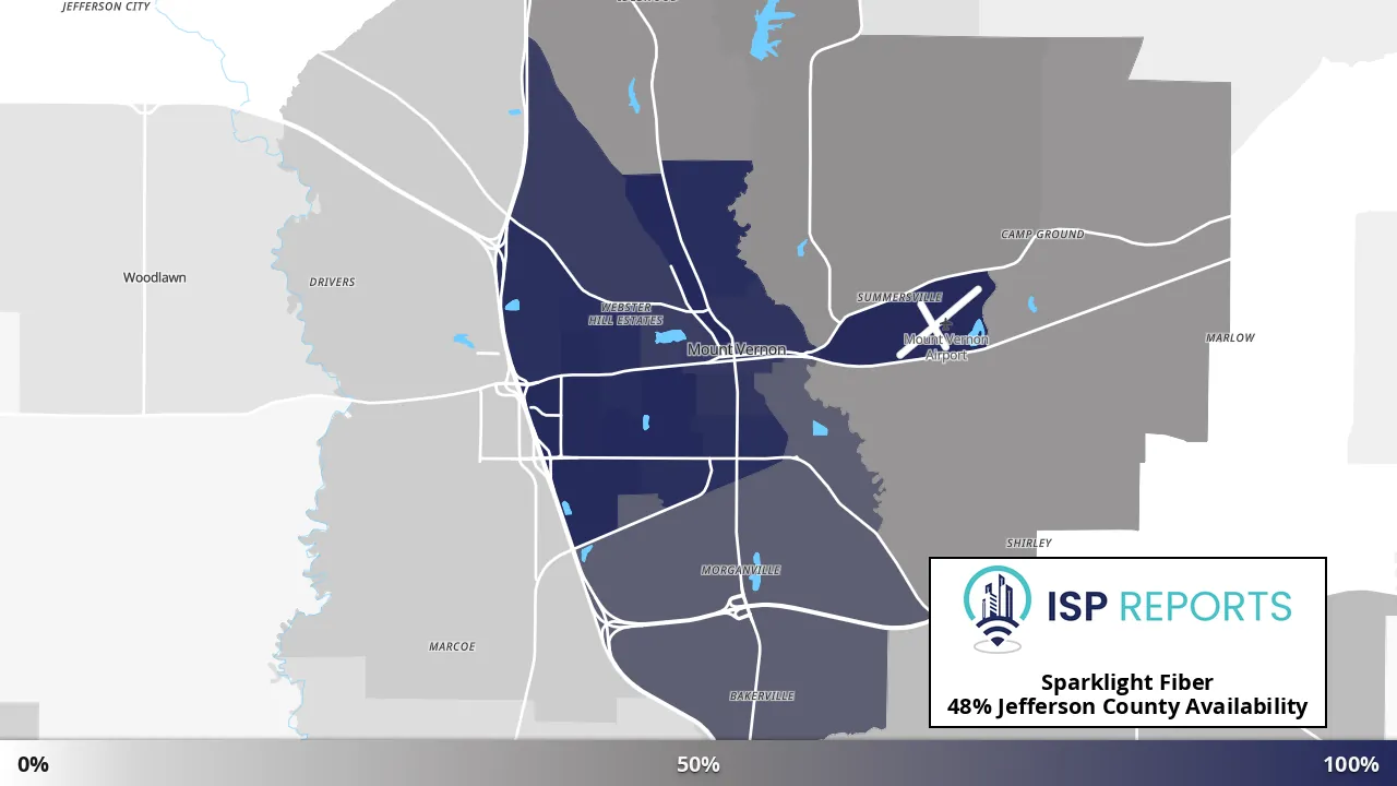 Jefferson County, IL map of internet availability