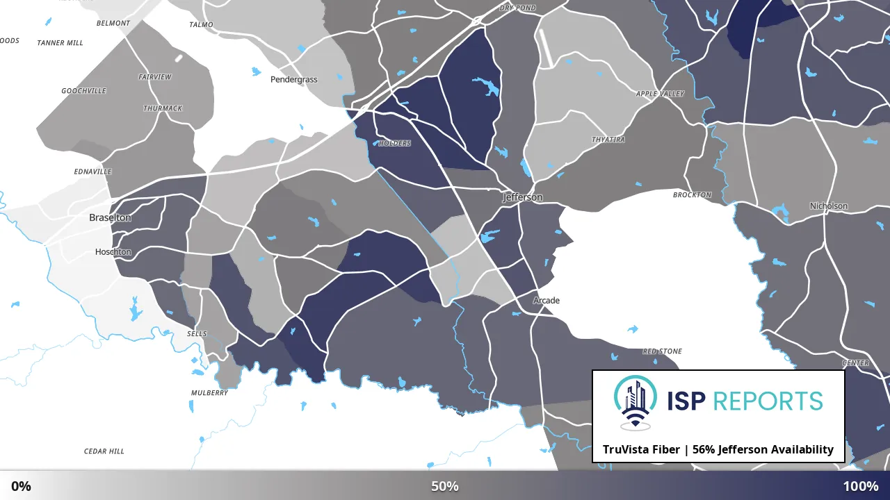 Jefferson, GA map of internet availability