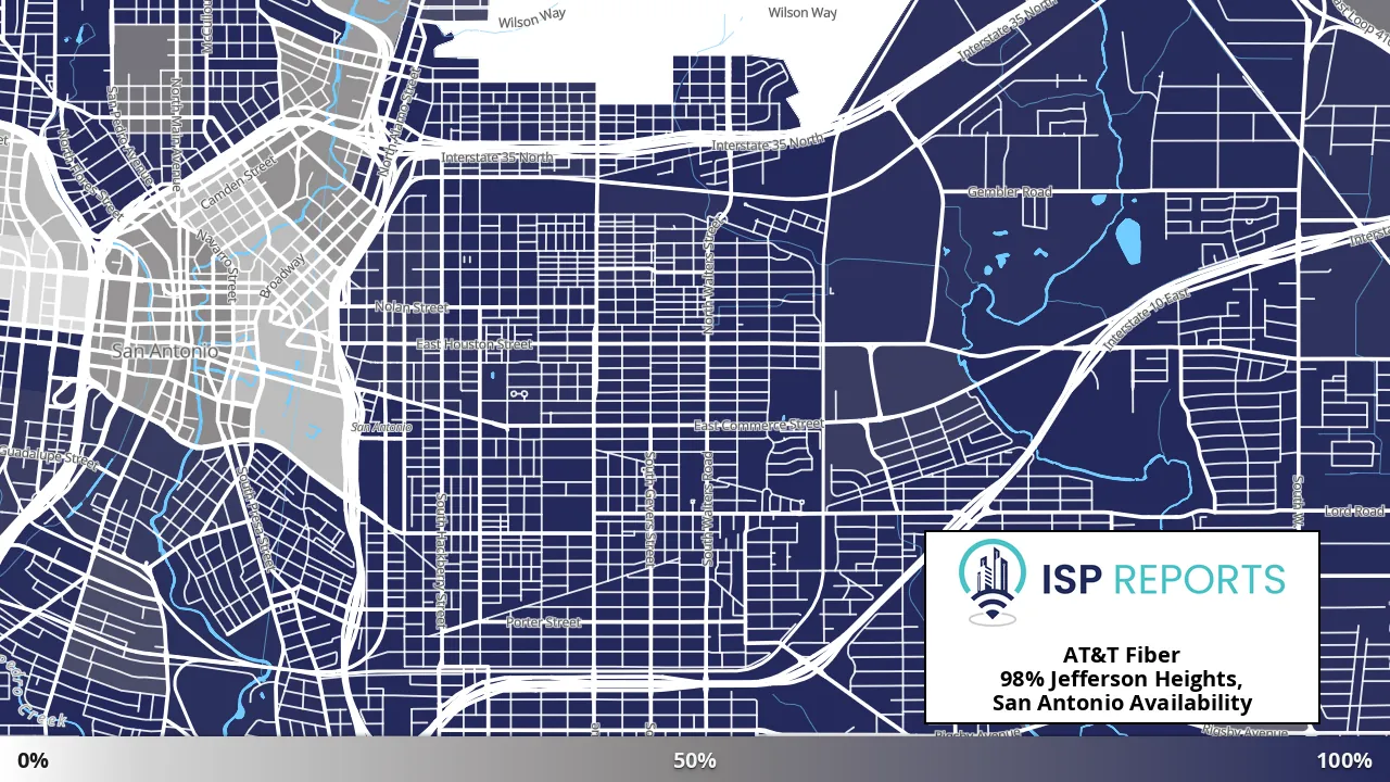 Jefferson Heights, San Antonio, TX map of internet availability