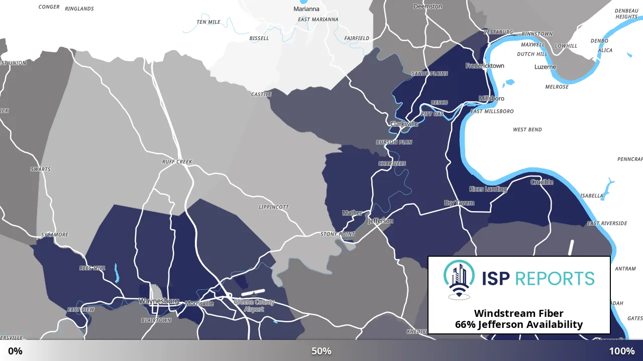 Jefferson, PA map of internet availability