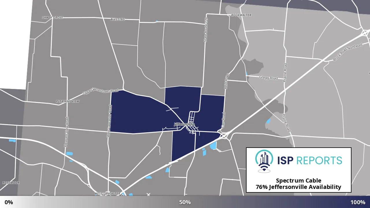 Jeffersonville, OH map of internet availability