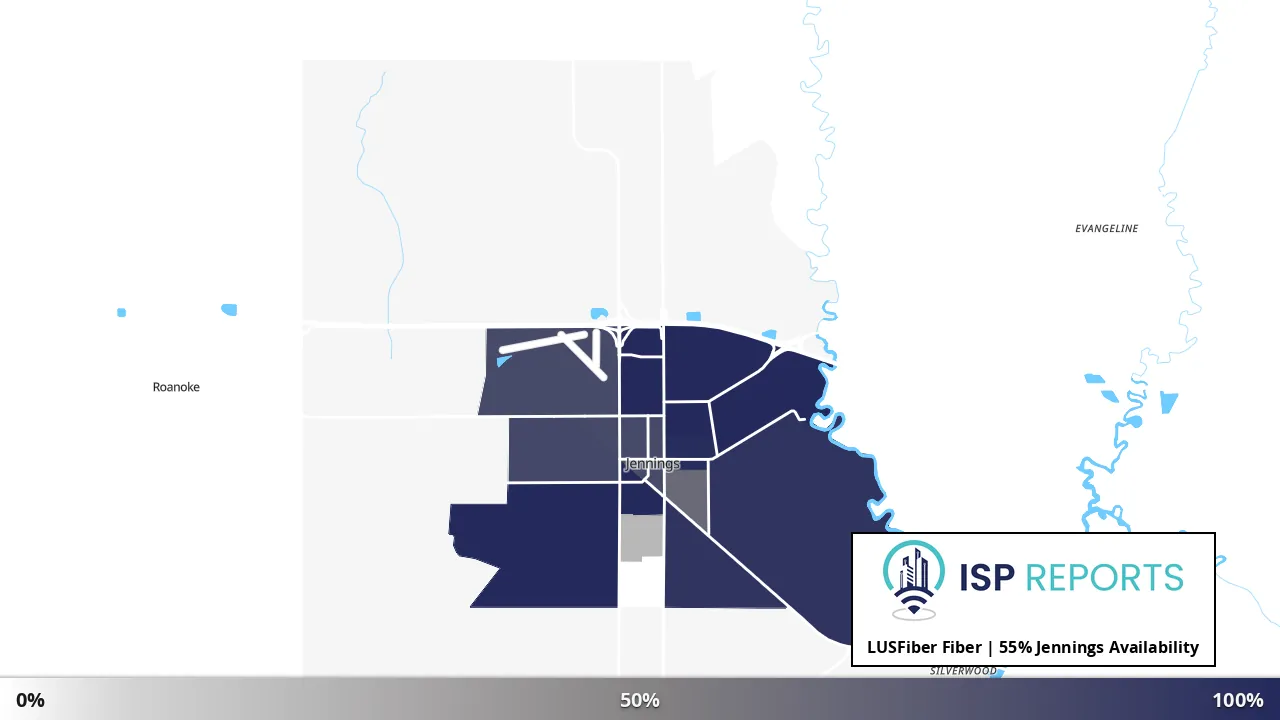 Jennings, LA map of internet availability