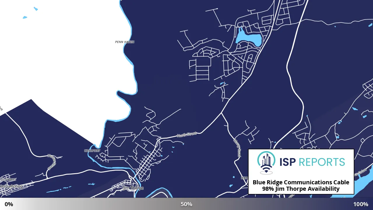 Jim Thorpe, PA map of internet availability