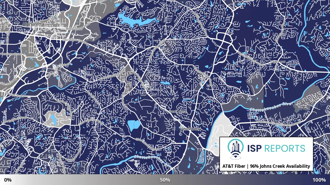 Johns Creek, GA map of internet availability