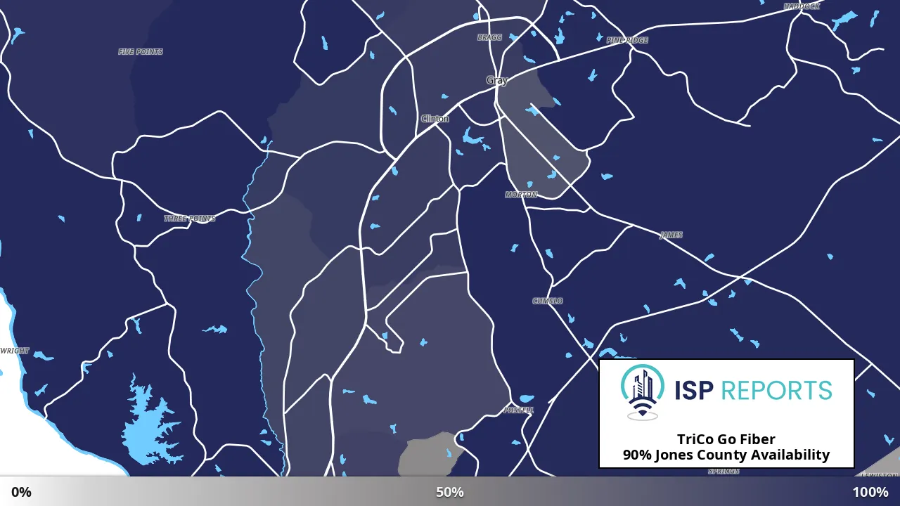 Jones County, GA map of internet availability