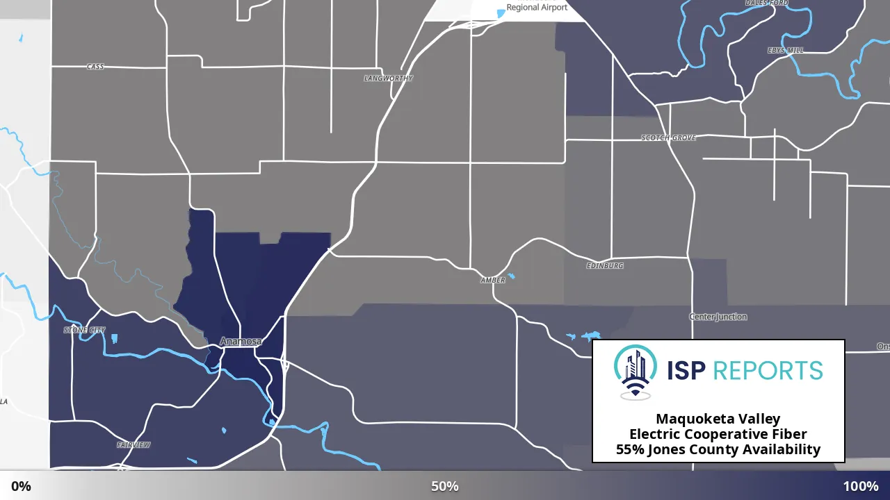 Jones County, IA map of internet availability