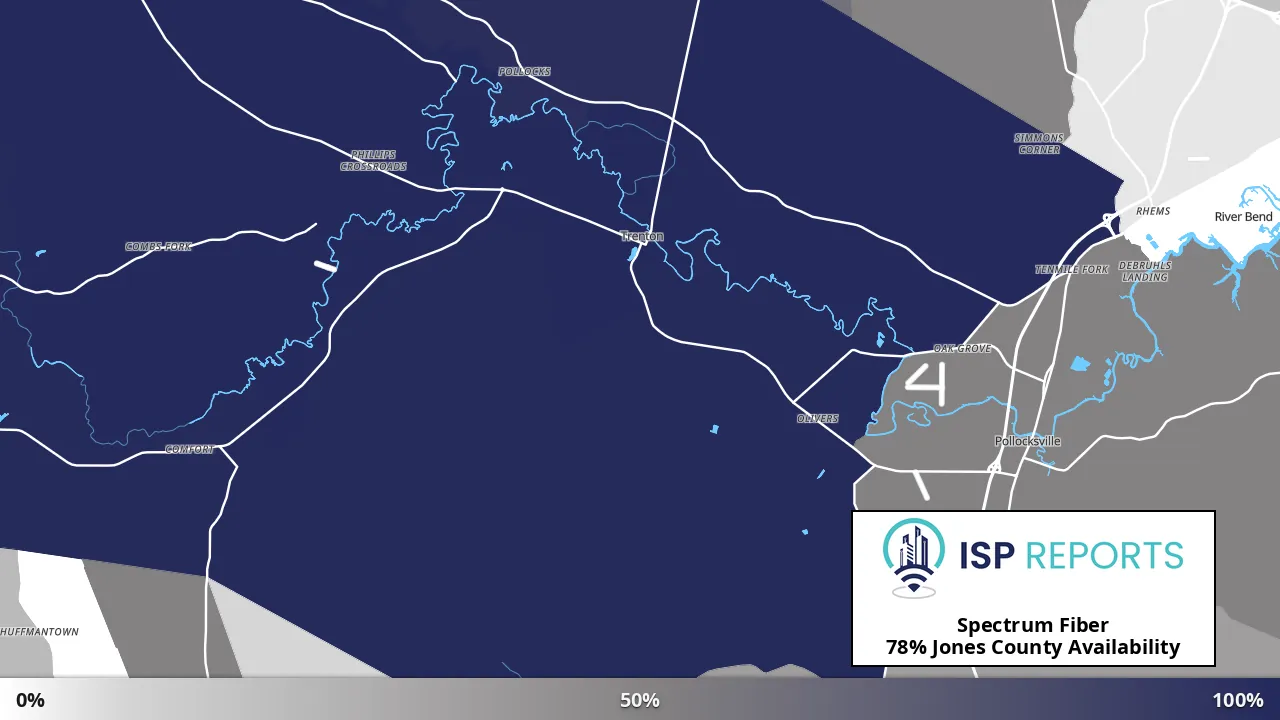 Jones County, NC map of internet availability