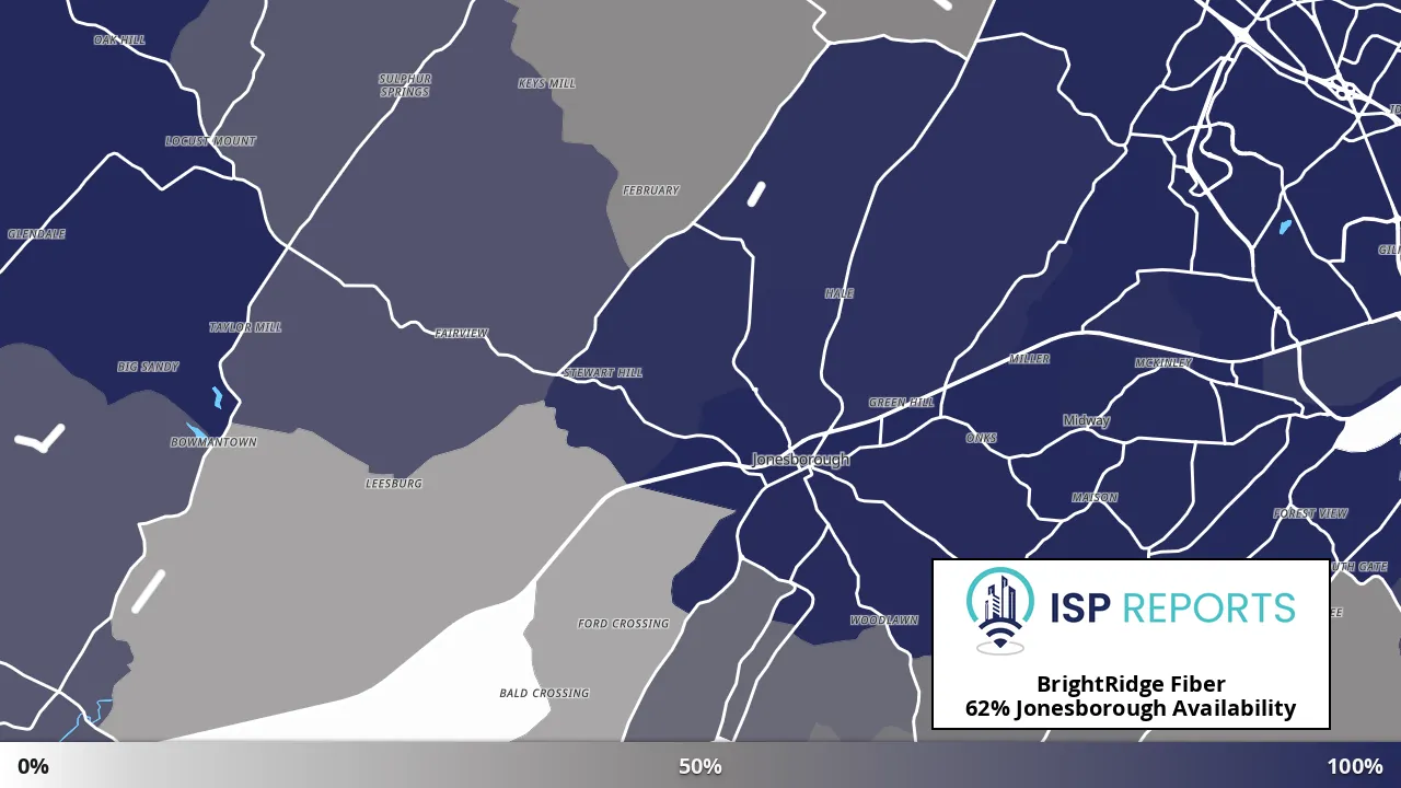 Jonesborough, TN map of internet availability