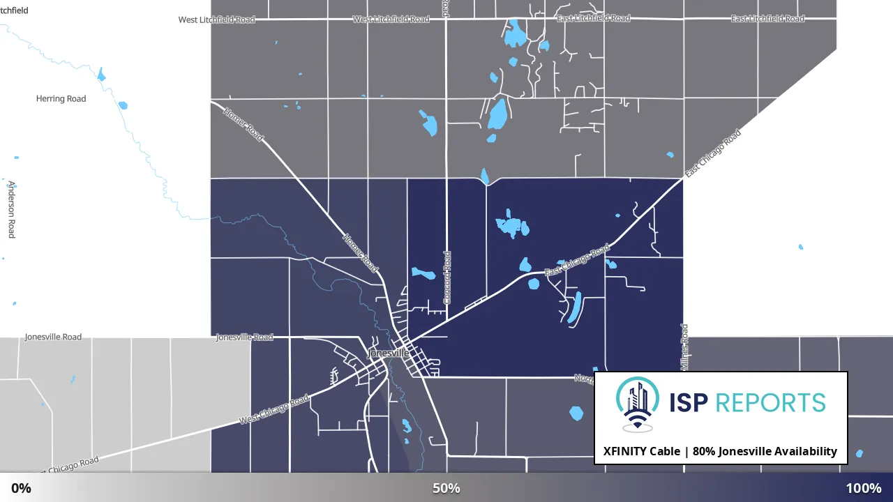 Jonesville, MI map of internet availability