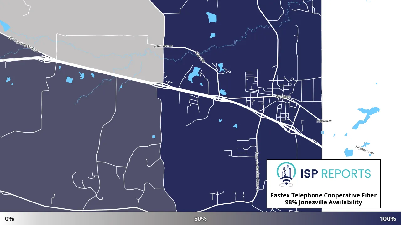 Jonesville, TX map of internet availability
