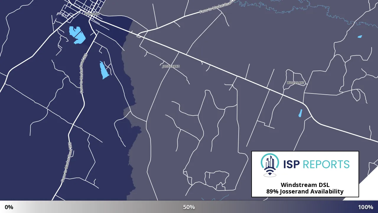 Josserand, TX map of internet availability