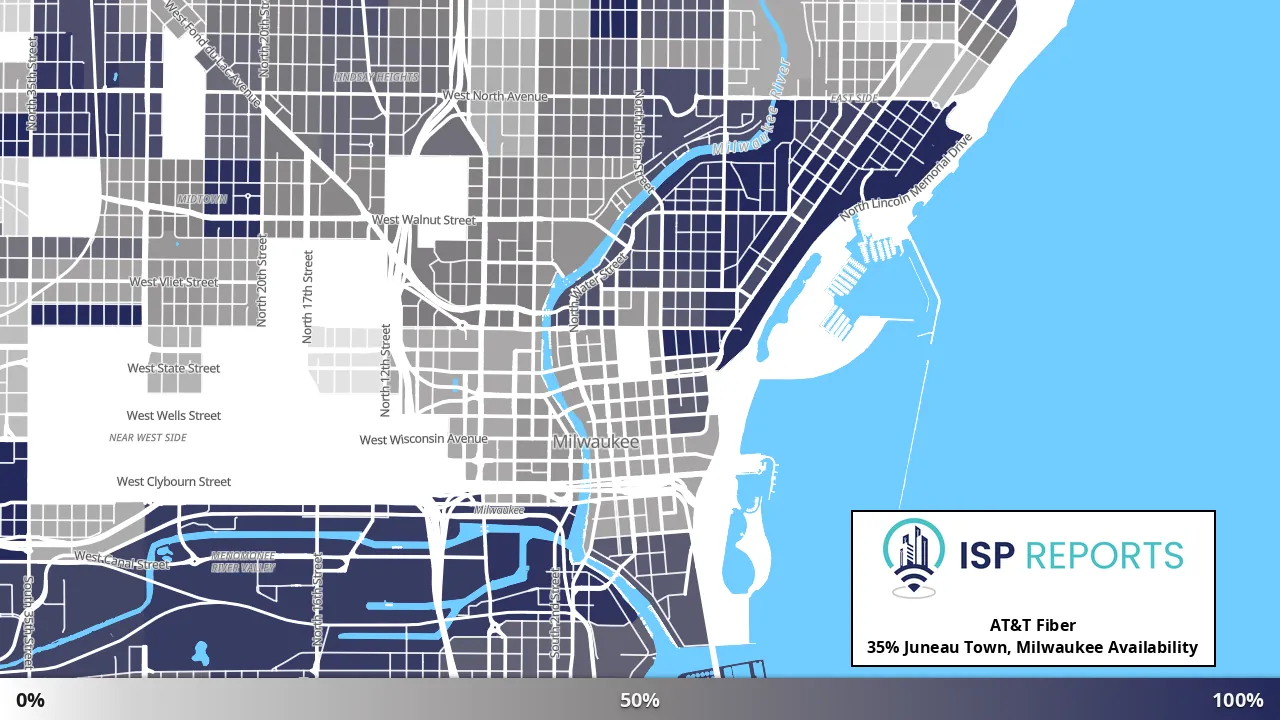 Juneau Town, Milwaukee, WI map of internet availability