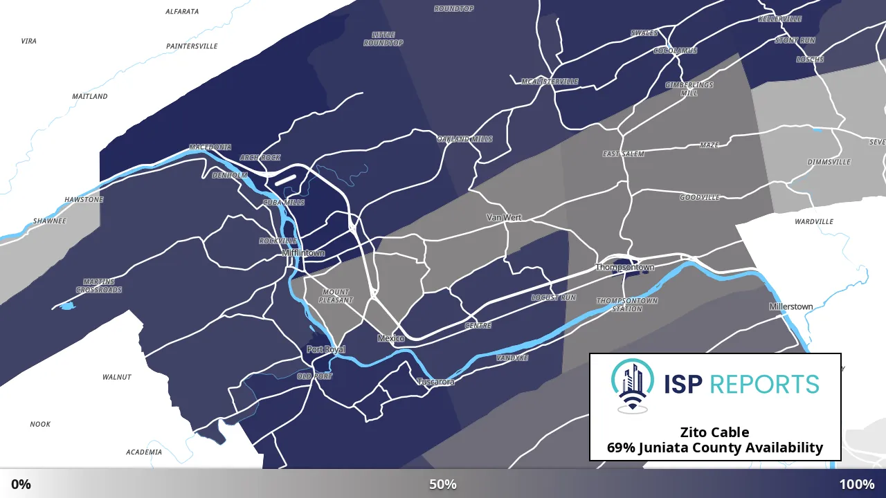 Juniata County, PA map of internet availability