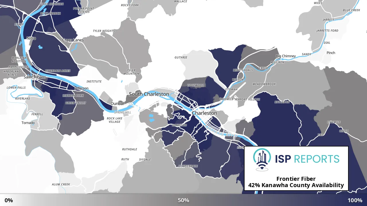 Kanawha County, WV map of internet availability