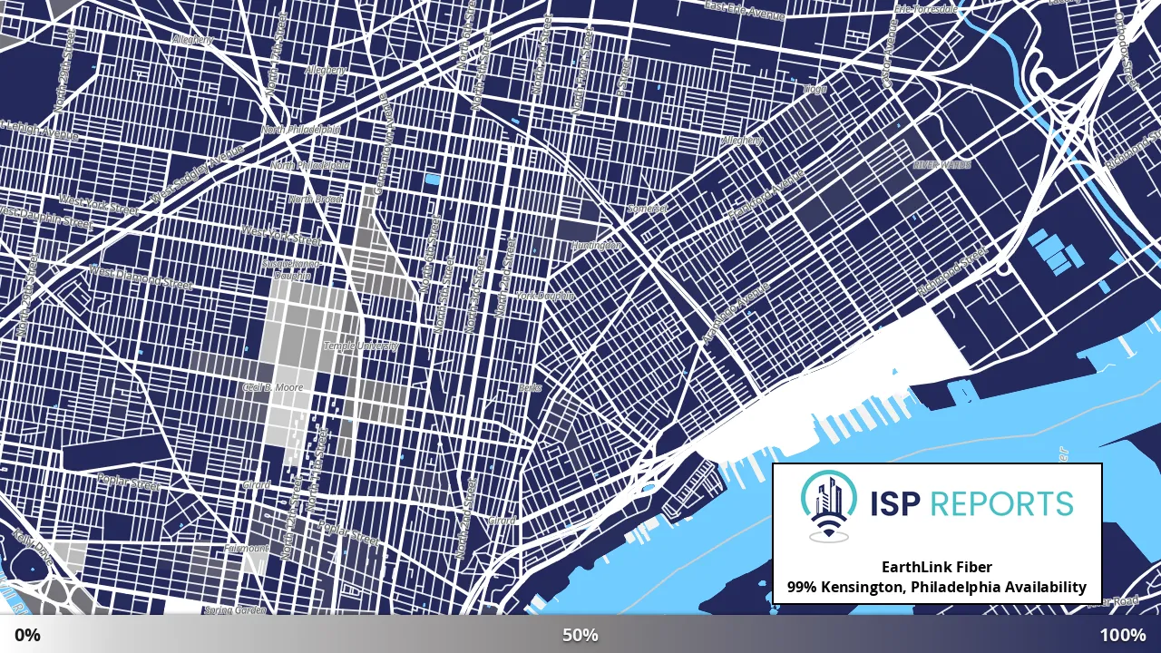 Kensington, Philadelphia, PA map of internet availability