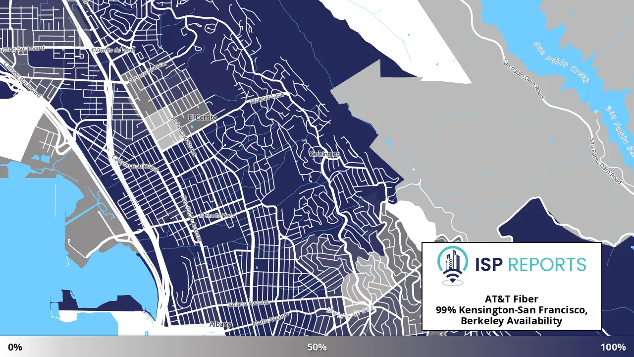 Kensington-San Francisco, Berkeley, CA map of internet availability
