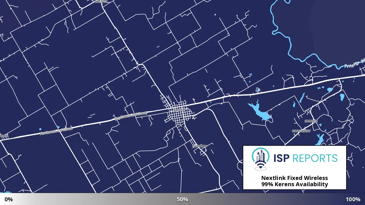 Kerens, TX map of internet availability