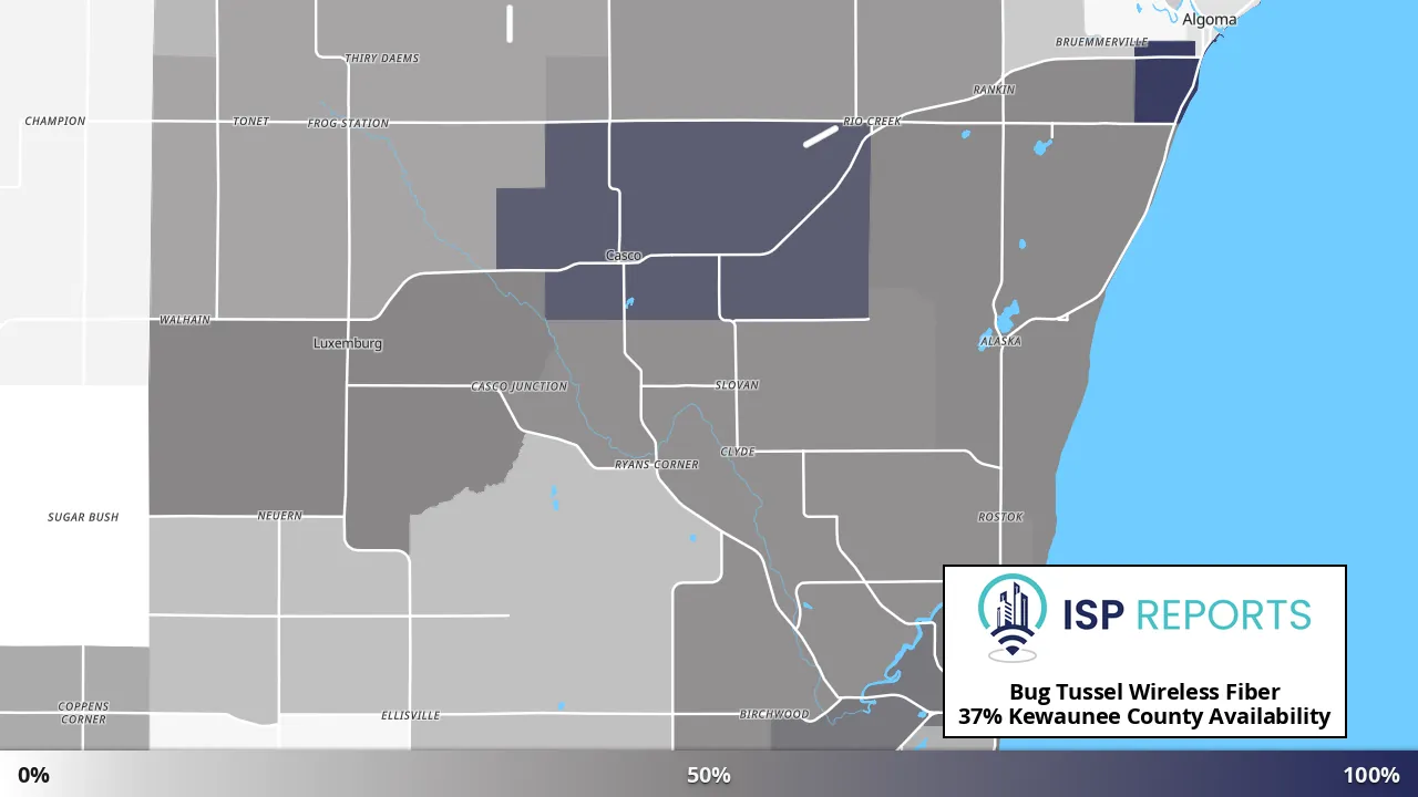 Kewaunee County, WI map of internet availability