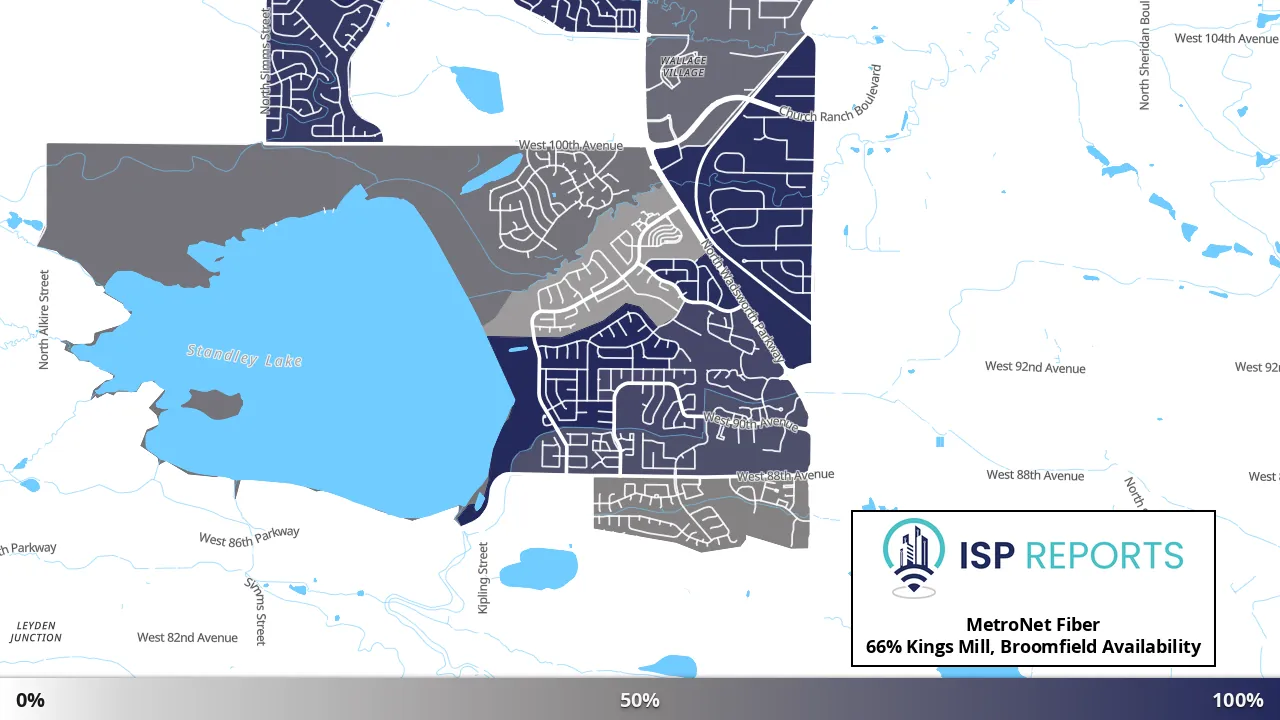 Kings Mill, Broomfield, CO map of internet availability