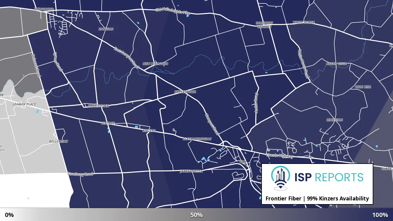 Kinzers, PA map of internet availability