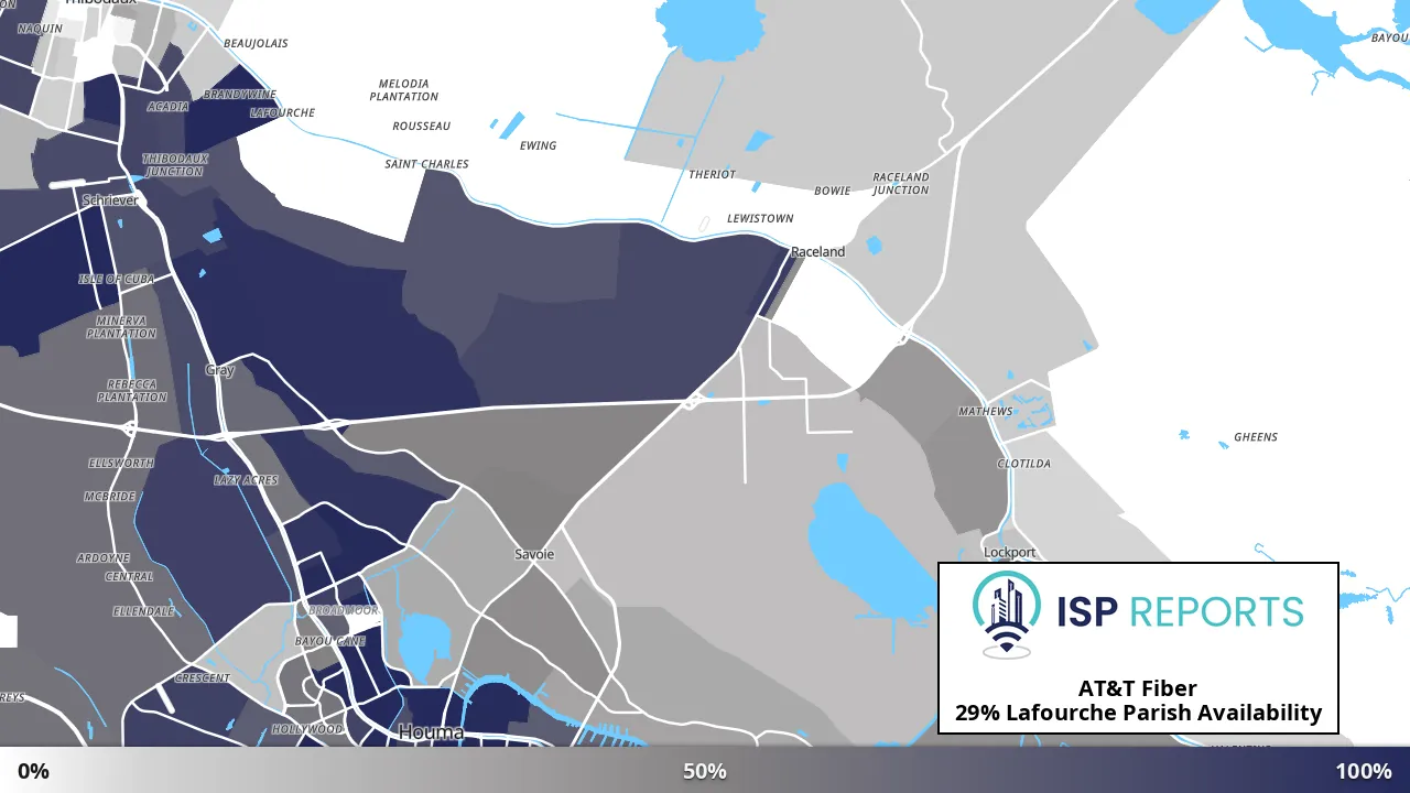 Lafourche Parish, LA map of internet availability