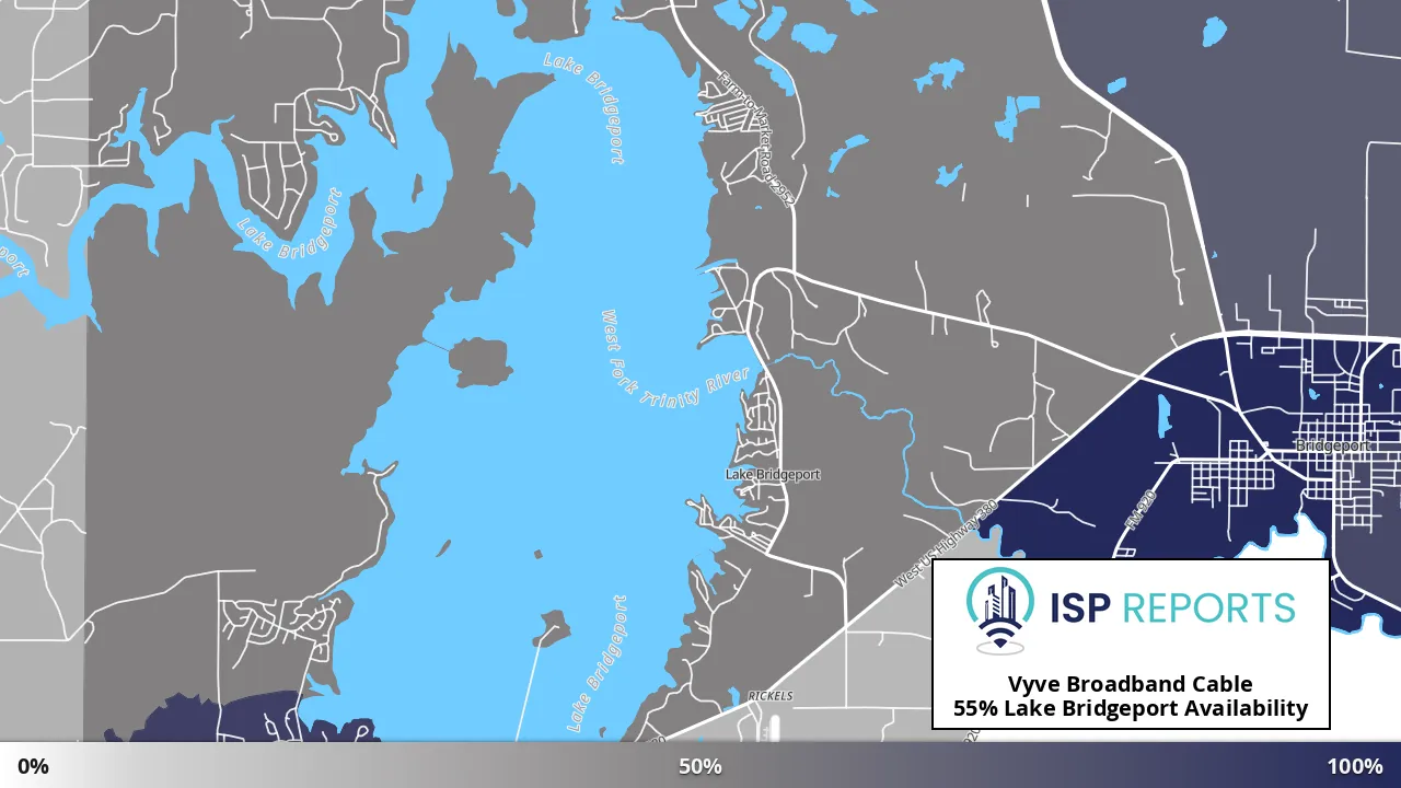 Lake Bridgeport, TX map of internet availability