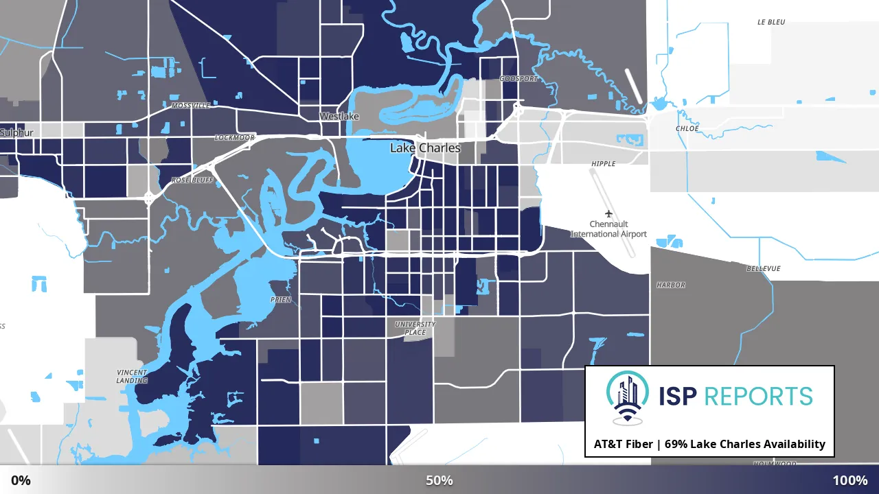 Lake Charles, LA map of internet availability