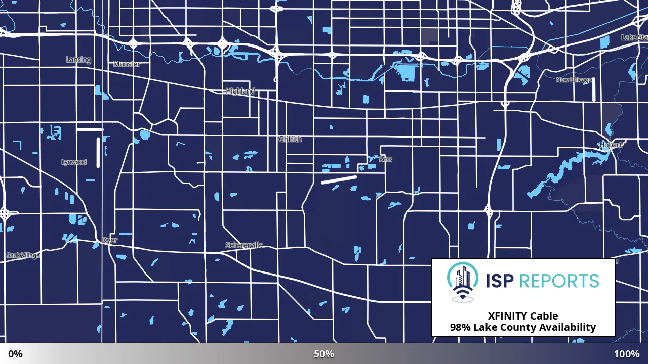 Lake County, IN map of internet availability