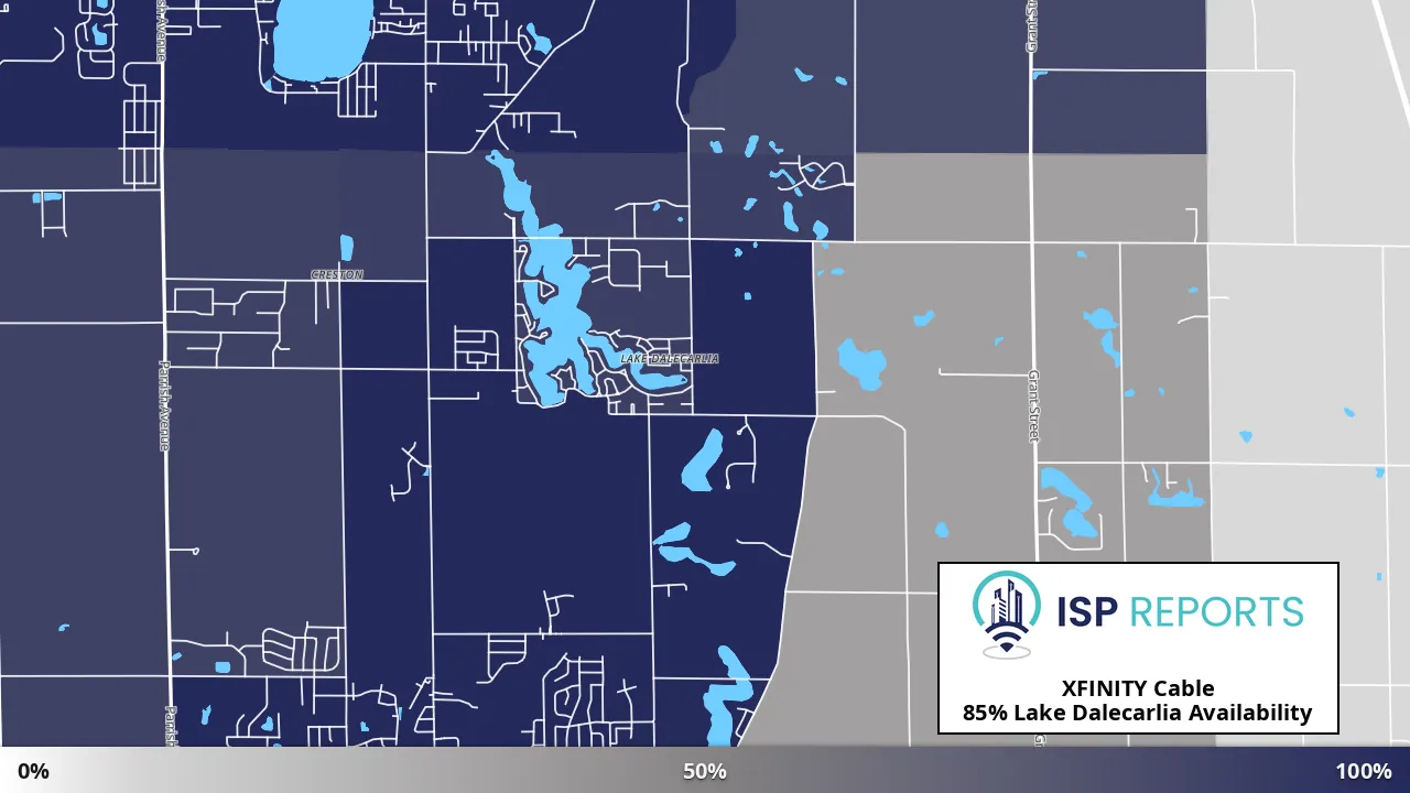 Lake Dalecarlia, IN map of internet availability