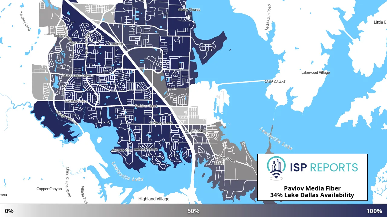 Lake Dallas, TX map of internet availability