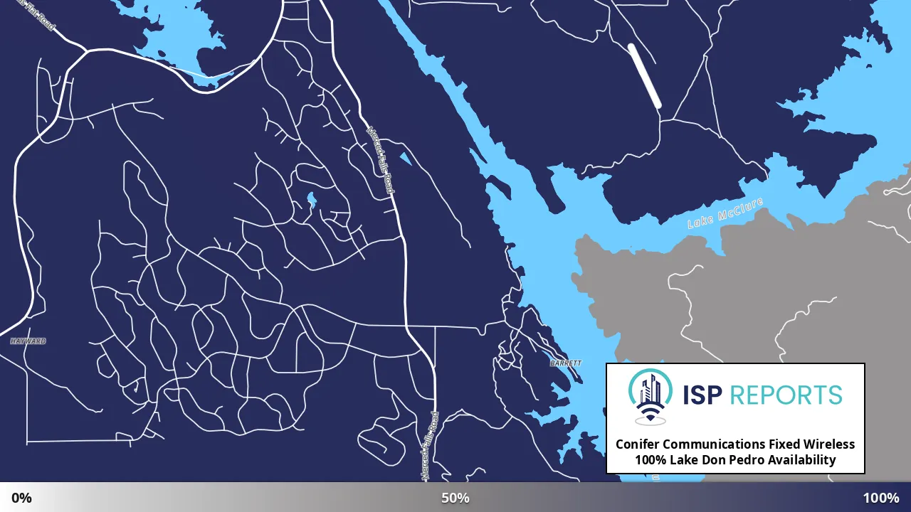 Lake Don Pedro, CA map of internet availability