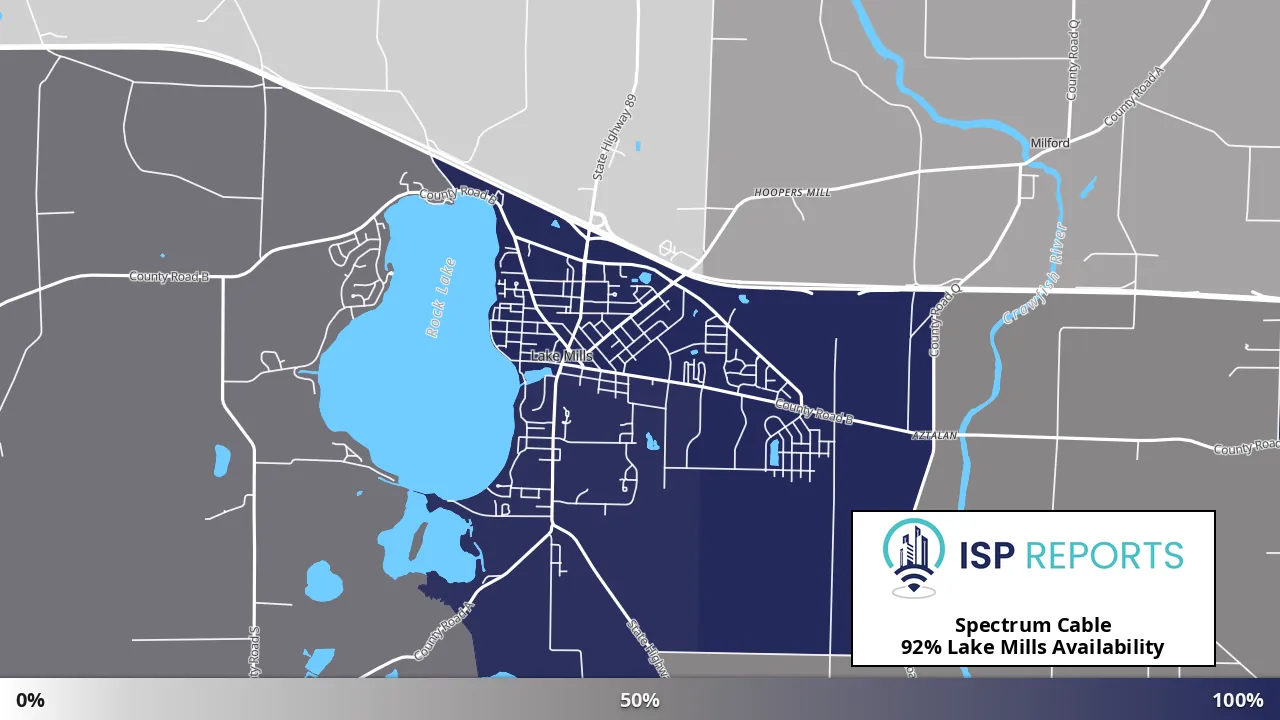 Lake Mills, WI map of internet availability