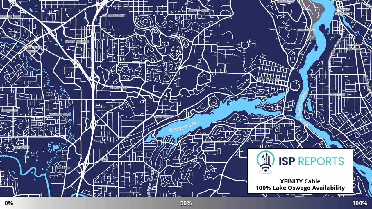 Lake Oswego, OR map of internet availability